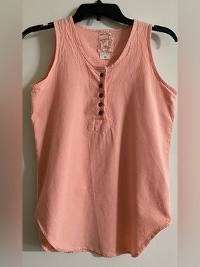 At Last Peach Button-Front Sleeveless Henley Tank